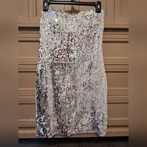 Lily Rose Silver Sequin Strapless Dress Size M